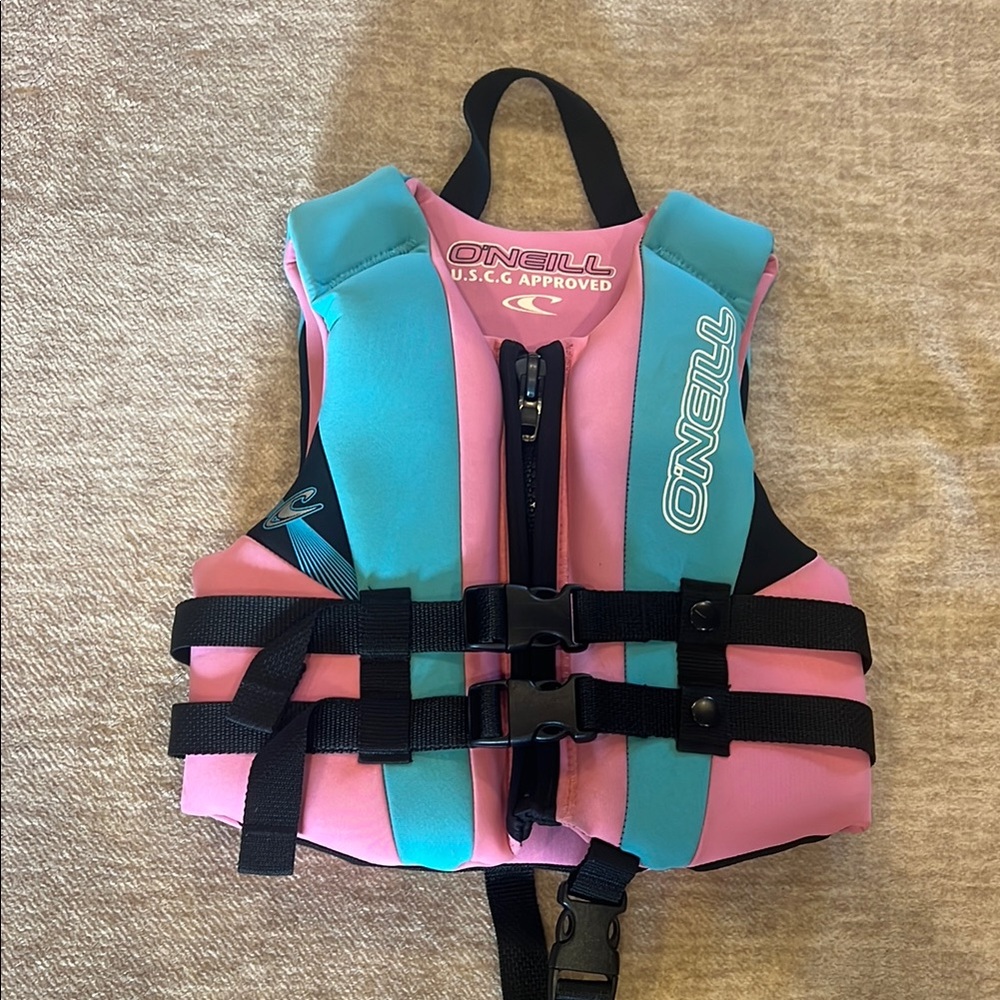 O'Neill Pink and Blue Life Vest Life Jacket Coast Guard Approved 30-50 pounds